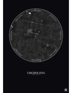 Chichen Itza Satellite View Poster 10km B&W | Gravura – Dark background