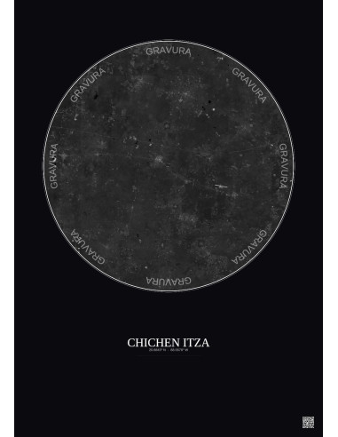 Affiche Chichen Itza – Poster vue satellite 30km N&B | Gravura – Fond foncé