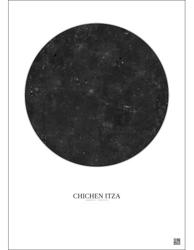 Affiche Chichen Itza – Poster vue satellite 30km N&B | Gravura – Fond clair
