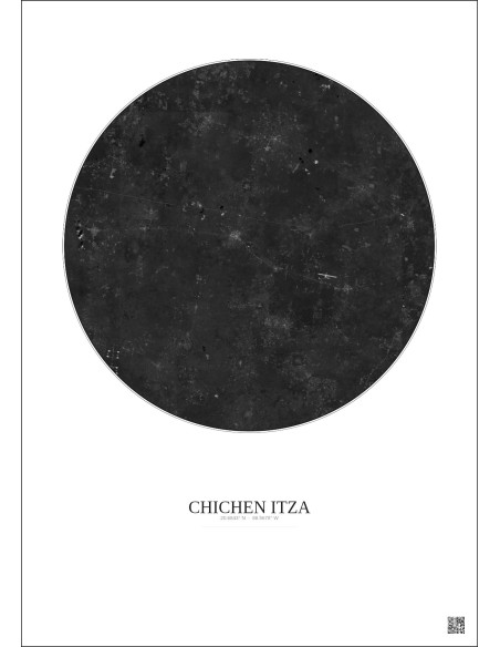 Affiche Chichen Itza – Poster vue satellite 30km N&B | Gravura – Fond clair