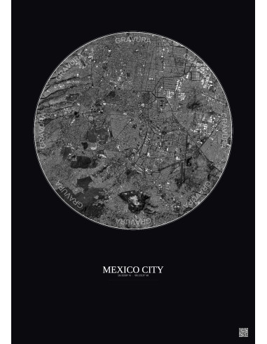Mexico City Satellite View Poster 10km B&W | Gravura – Dark background