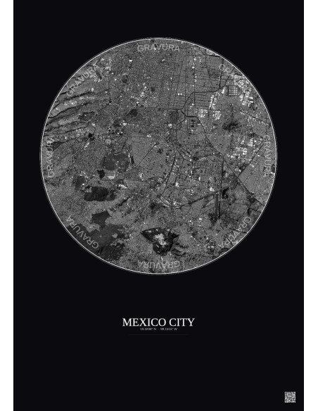 Mexico City Satellite View Poster 10km B&W | Gravura – Dark background