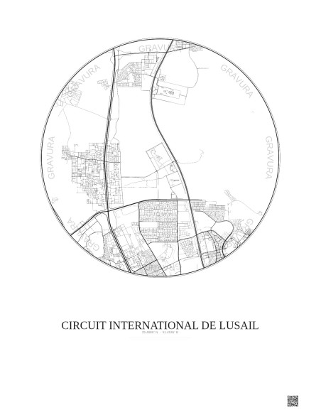 Affiche Circuit International De Lusail – Poster carte de ville 10km | Gravura – Fond clair