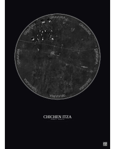 Affiche Chichen Itza – Poster vue satellite 20km N&B | Gravura – Fond foncé