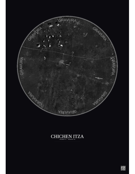 Affiche Chichen Itza – Poster vue satellite 20km N&B | Gravura – Fond foncé