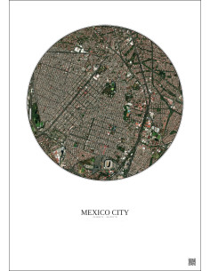 Affiche Mexico City – Poster vue satellite 2.5km Couleur | Gravura – Fond clair