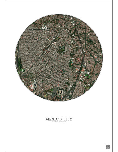 Affiche Mexico City – Poster vue satellite 2.5km Couleur | Gravura – Fond clair