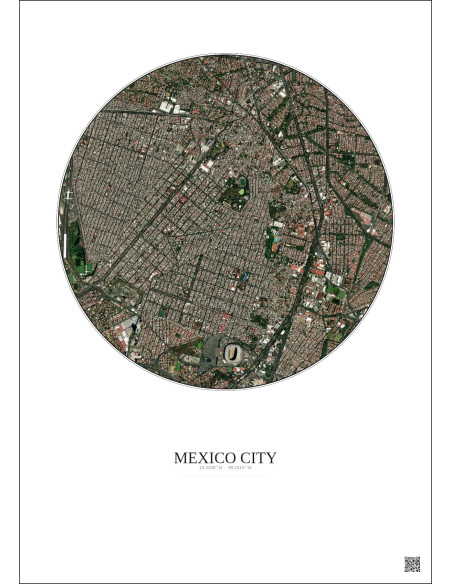 Affiche Mexico City – Poster vue satellite 2.5km Couleur | Gravura – Fond clair