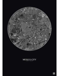 Affiche Mexico City – Poster vue satellite 6km N&B | Gravura – Fond foncé