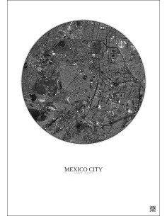 Affiche Mexico City – Poster vue satellite 6km N&B | Gravura – Fond clair