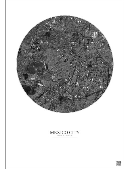 Mexico City Satellite View Poster 6km B&W | Gravura – Light background