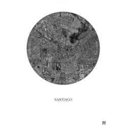 Affiche Santiago – Poster vue satellite 6km N&B | Gravura – Fond clair