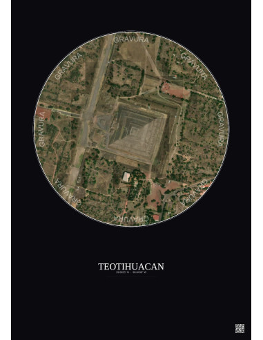 Affiche Teotihuacan – Poster vue satellite 0.5km Couleur | Gravura – Fond foncé