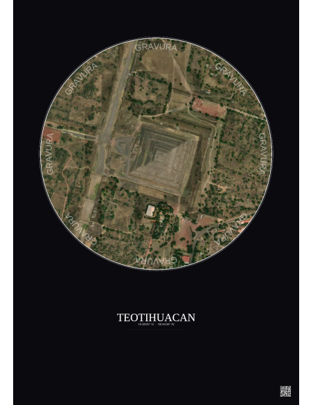 Affiche Teotihuacan – Poster vue satellite 0.5km Couleur | Gravura – Fond foncé