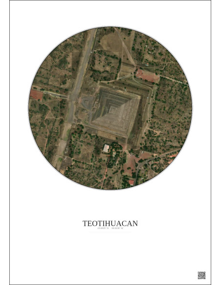 Affiche Teotihuacan – Poster vue satellite 0.5km Couleur | Gravura – Fond clair