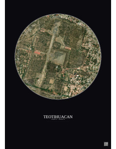 Affiche Teotihuacan – Poster vue satellite 1km Couleur | Gravura – Fond foncé