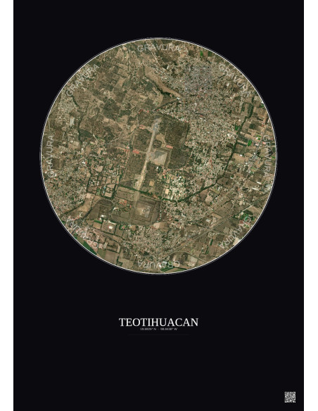 Affiche Teotihuacan – Poster vue satellite 2.5km Couleur | Gravura – Fond foncé