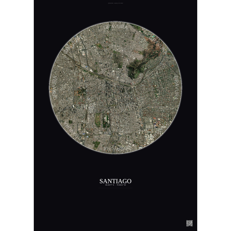Affiche Santiago – Poster vue satellite 6km Couleur | Gravura – Fond foncé
