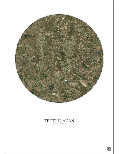 Affiche Teotihuacan – Poster vue satellite 5km Couleur | Gravura – Fond clair