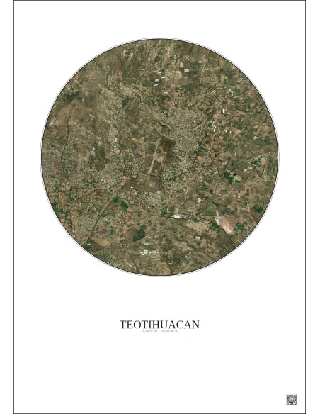 Affiche Teotihuacan – Poster vue satellite 5km Couleur | Gravura – Fond clair