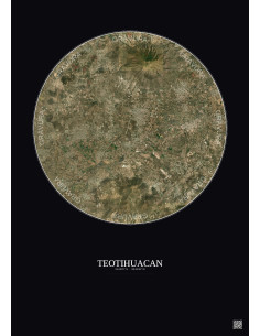 Affiche Teotihuacan – Poster vue satellite 10km Couleur | Gravura – Fond foncé