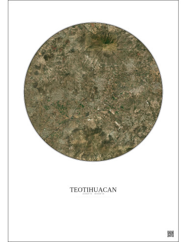 Affiche Teotihuacan – Poster vue satellite 10km Couleur | Gravura – Fond clair