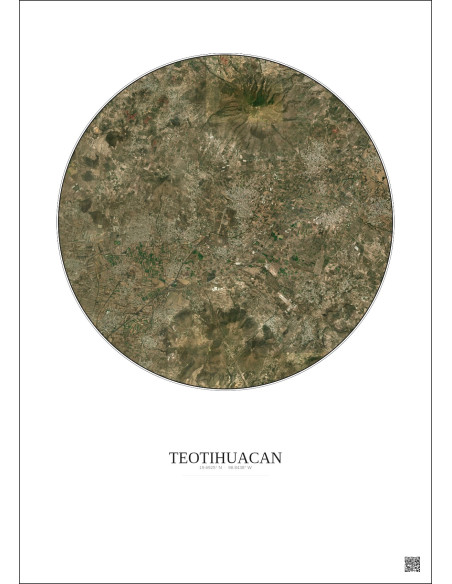 Affiche Teotihuacan – Poster vue satellite 10km Couleur | Gravura – Fond clair