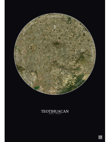 Affiche Teotihuacan – Poster vue satellite 30km Couleur | Gravura – Fond foncé