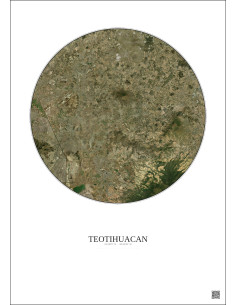 Affiche Teotihuacan – Poster vue satellite 30km Couleur | Gravura – Fond clair