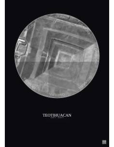 Affiche Teotihuacan – Poster vue satellite 0.1km N&B | Gravura – Fond foncé