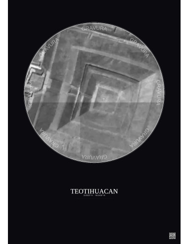 Affiche Teotihuacan – Poster vue satellite 0.1km N&B | Gravura – Fond foncé