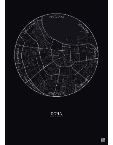 Affiche Doha – Poster carte de ville 2.5km | Gravura – Fond foncé
