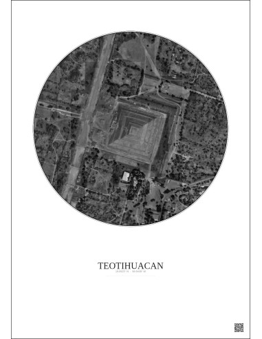 Affiche Teotihuacan – Poster vue satellite 0.5km N&B | Gravura – Fond clair
