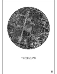 Affiche Teotihuacan – Poster vue satellite 1km N&B | Gravura – Fond clair