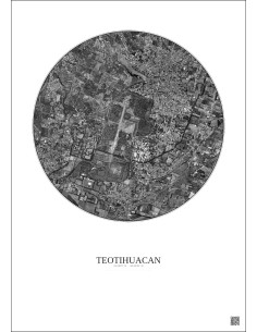 Affiche Teotihuacan – Poster vue satellite 2.5km N&B | Gravura – Fond clair