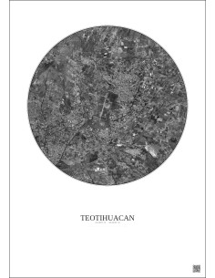 Affiche Teotihuacan – Poster vue satellite 5km N&B | Gravura – Fond clair