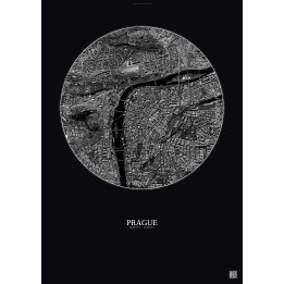 Affiche Prague – Poster vue satellite 2.5km N&B | Gravura – Fond foncé