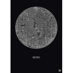 Affiche Beijing – Poster vue satellite 10km N&B | Gravura – Fond foncé