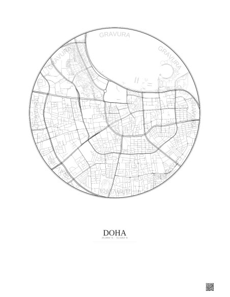Doha City Map Poster 2.5km | Gravura – Light background