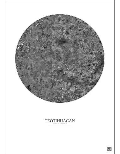 Teotihuacan Satellite View Poster 20km B&W | Gravura – Light background