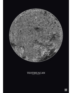 Teotihuacan Satellite View Poster 30km B&W | Gravura – Dark background