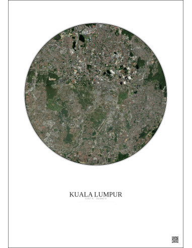 Affiche Kuala Lumpur – Poster vue satellite 10km Couleur | Gravura – Fond clair