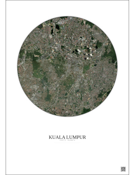 Affiche Kuala Lumpur – Poster vue satellite 10km Couleur | Gravura – Fond clair