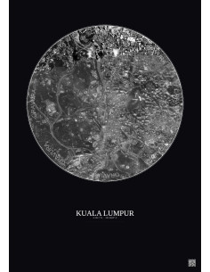 Affiche Kuala Lumpur – Poster vue satellite 2.5km N&B | Gravura – Fond foncé