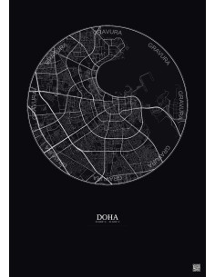 Doha City Map Poster 6km | Gravura – Dark background