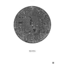 Affiche Beijing – Poster vue satellite 10km N&B | Gravura – Fond clair