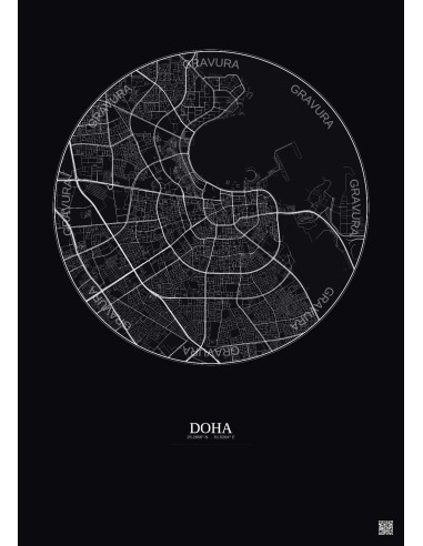 Doha City Map Poster 6km | Gravura – Dark background
