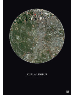 Affiche Kuala Lumpur – Poster vue satellite 2.5km Couleur | Gravura – Fond foncé