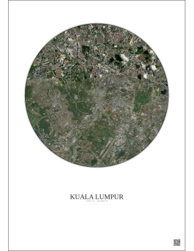 Affiche Kuala Lumpur – Poster vue satellite 6km Couleur | Gravura – Fond clair