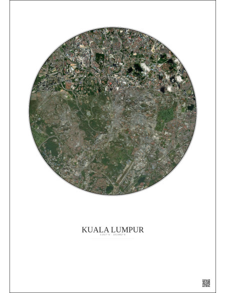 Affiche Kuala Lumpur – Poster vue satellite 6km Couleur | Gravura – Fond clair